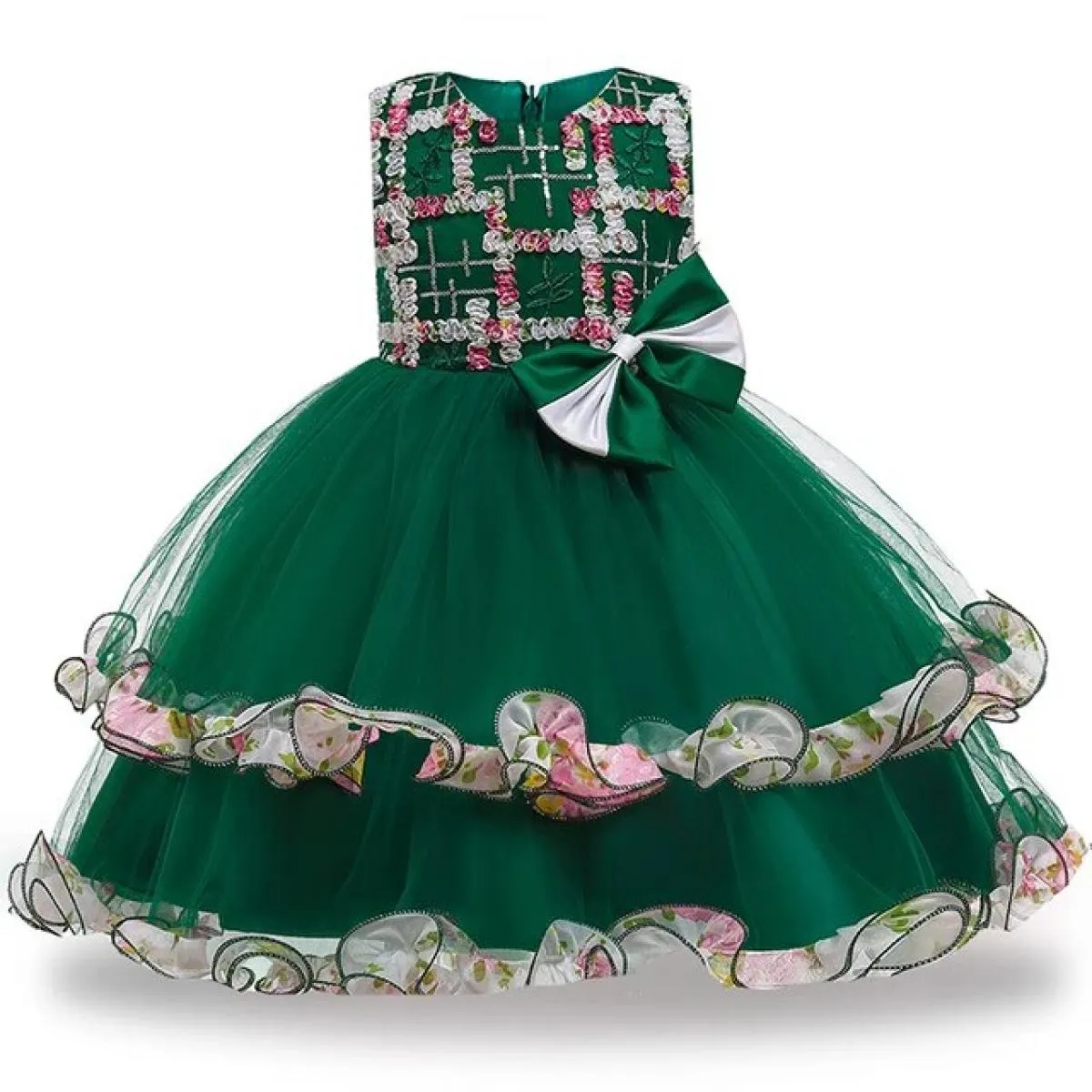 Abito da spettacolo estivo per bambini Petalo per ragazza Costume da festa per bambini Abiti da principessa con fiocco Vestido B