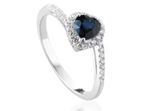 Anello Roger Gems con Zaffiro Naturale a cuore e Diamanti IF in oro bianco 18kt
