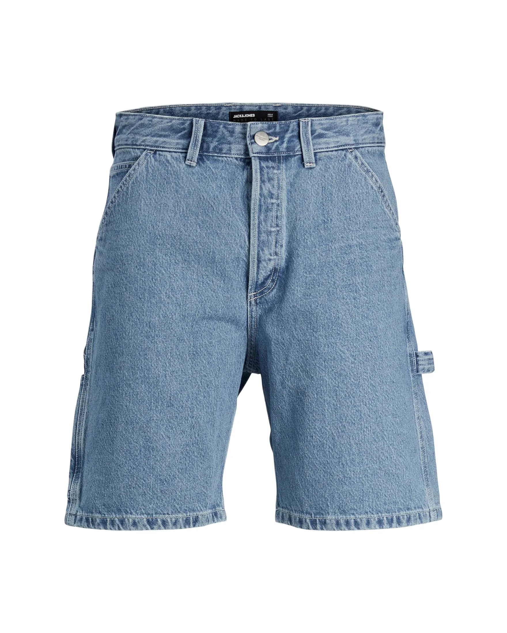 Bermuda carpenter loose-fit in denim di puro cotone lavaggio chiaro stone washed