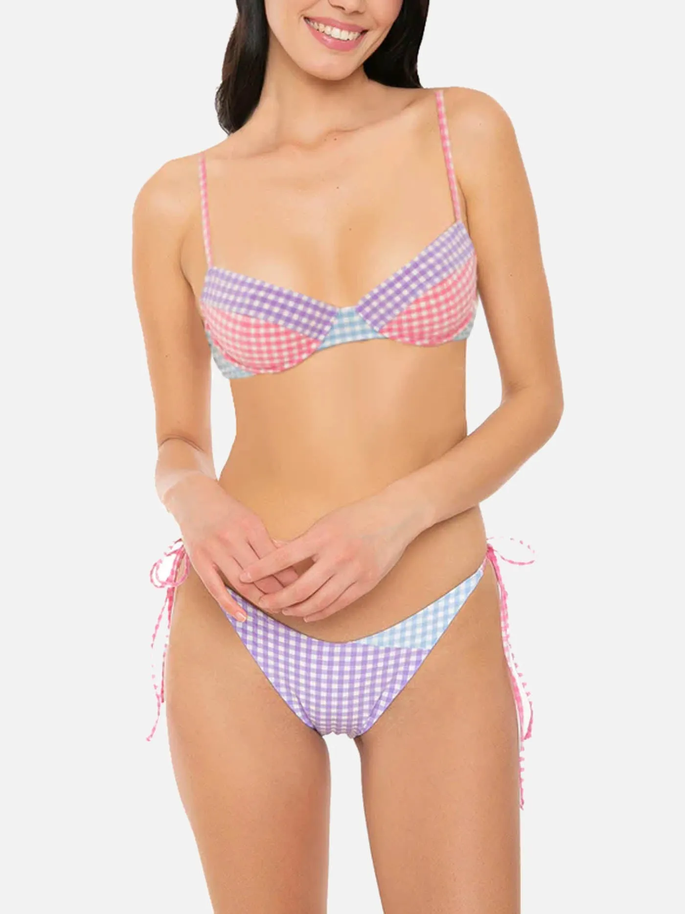 Bikini a bralette con ferretto a quadretti