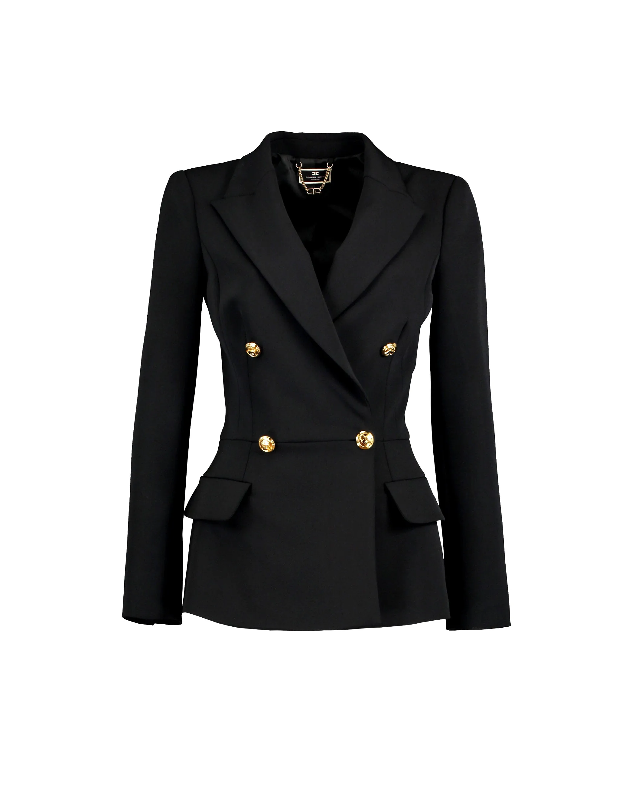 Blazer crepe stretch nero bottoni oro