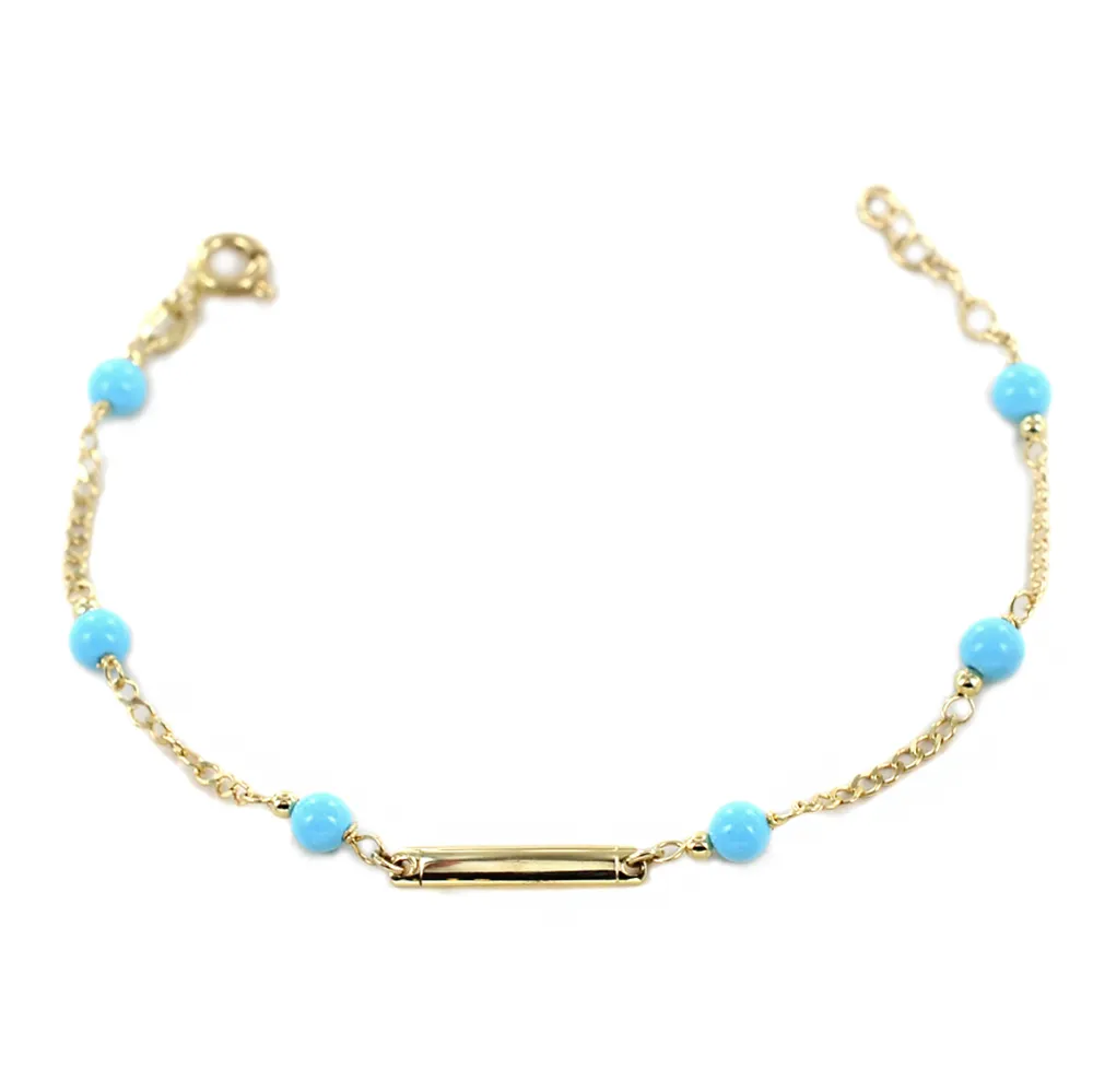 Bracciale in oro giallo e turchese con targhetta