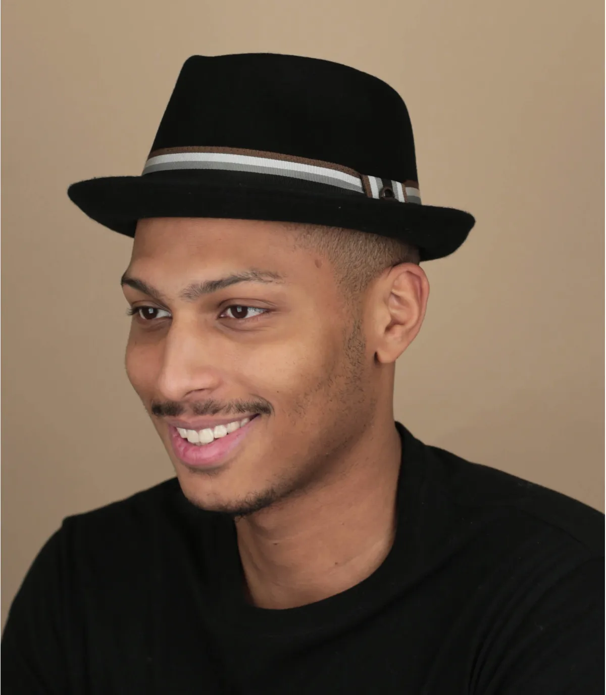 Cappello pork pie nero con nastro di lana blu  Player Wool black     