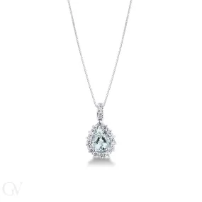 Collana in oro bianco 18k con pendente in acquamarina a goccia e diamanti