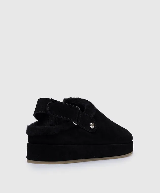 Giuseppe Zanotti Sabot Trixi in camoscio nero con pelliccia RW40034