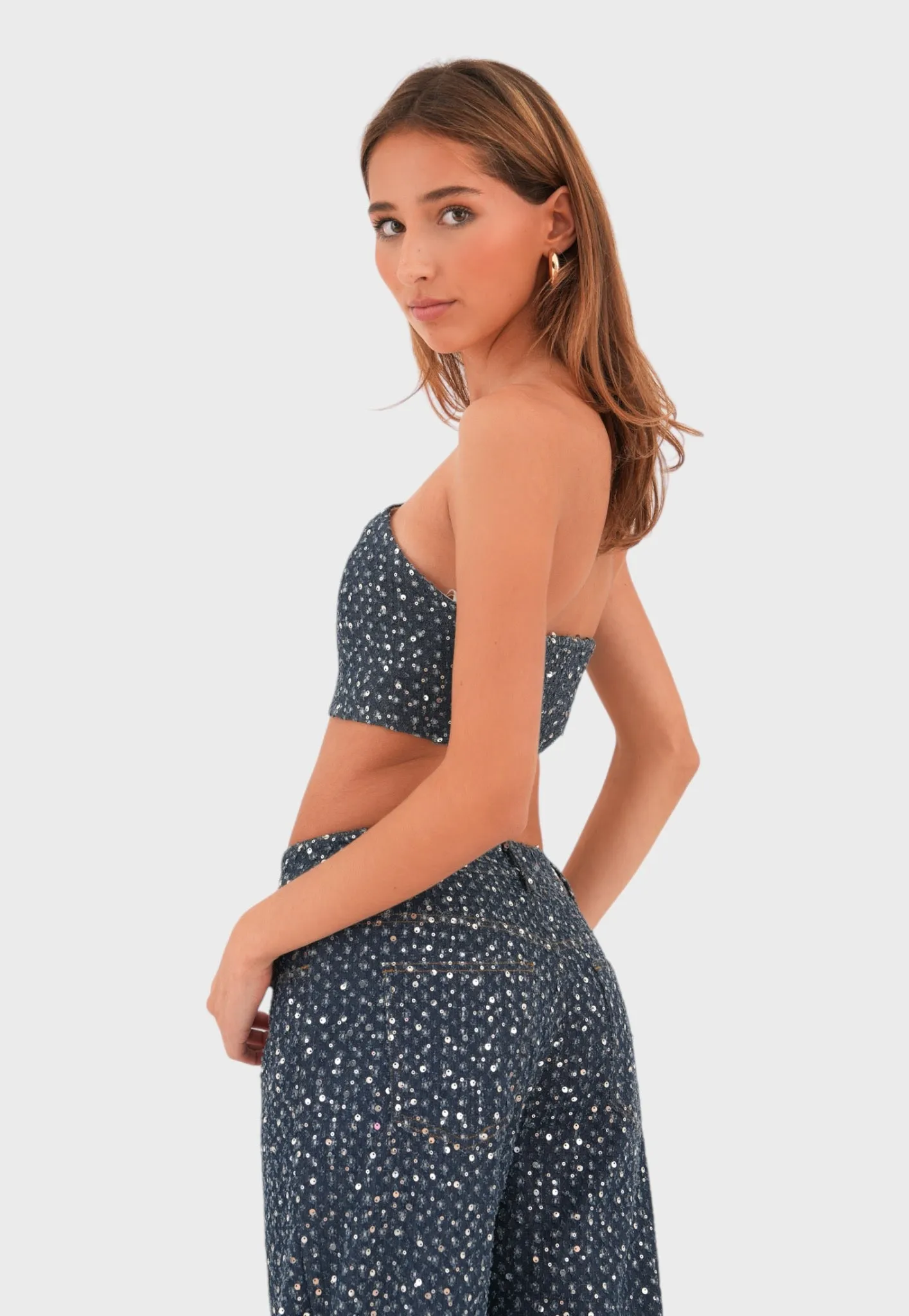 Glitter denim top