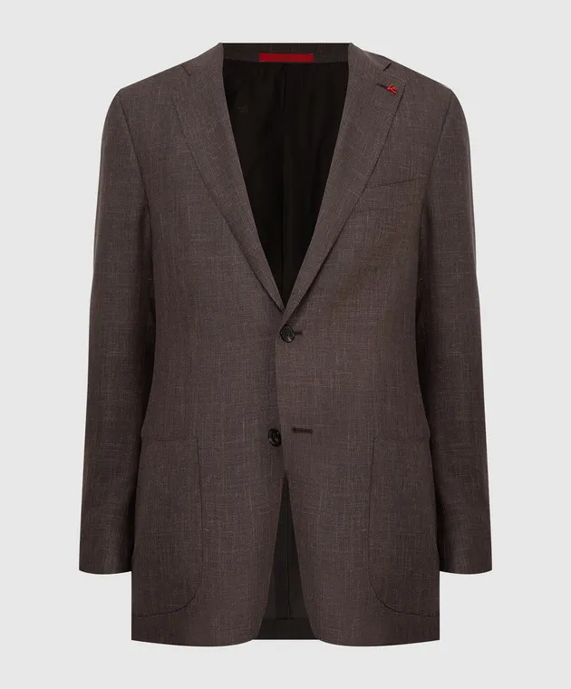 ISAIA Blazer in lana, seta e lino a fantasia 521GSI81601