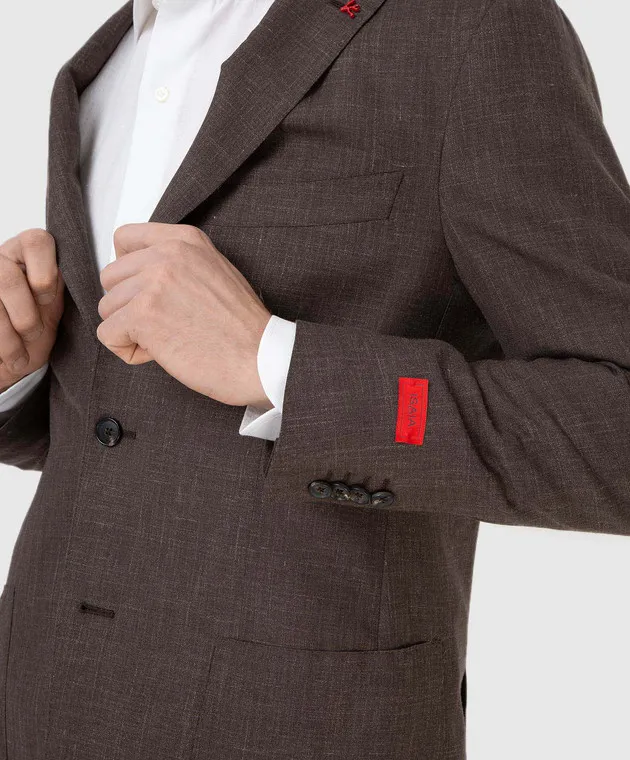 ISAIA Blazer in lana, seta e lino a fantasia 521GSI81601