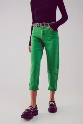Jeans a vita medio alta in cotone verde