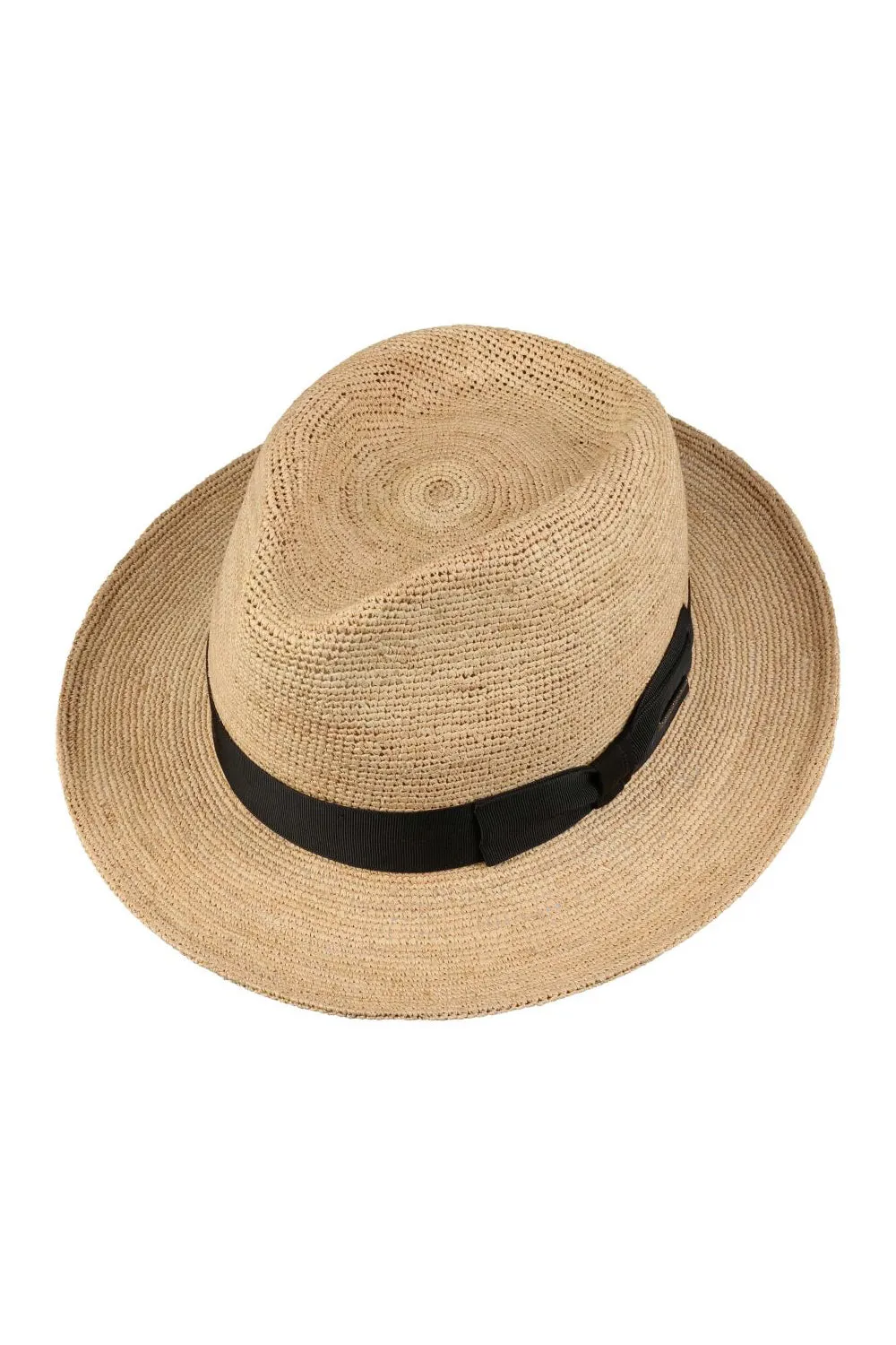 Jenkins Crochet Fedora Straw Hat Black/Beige