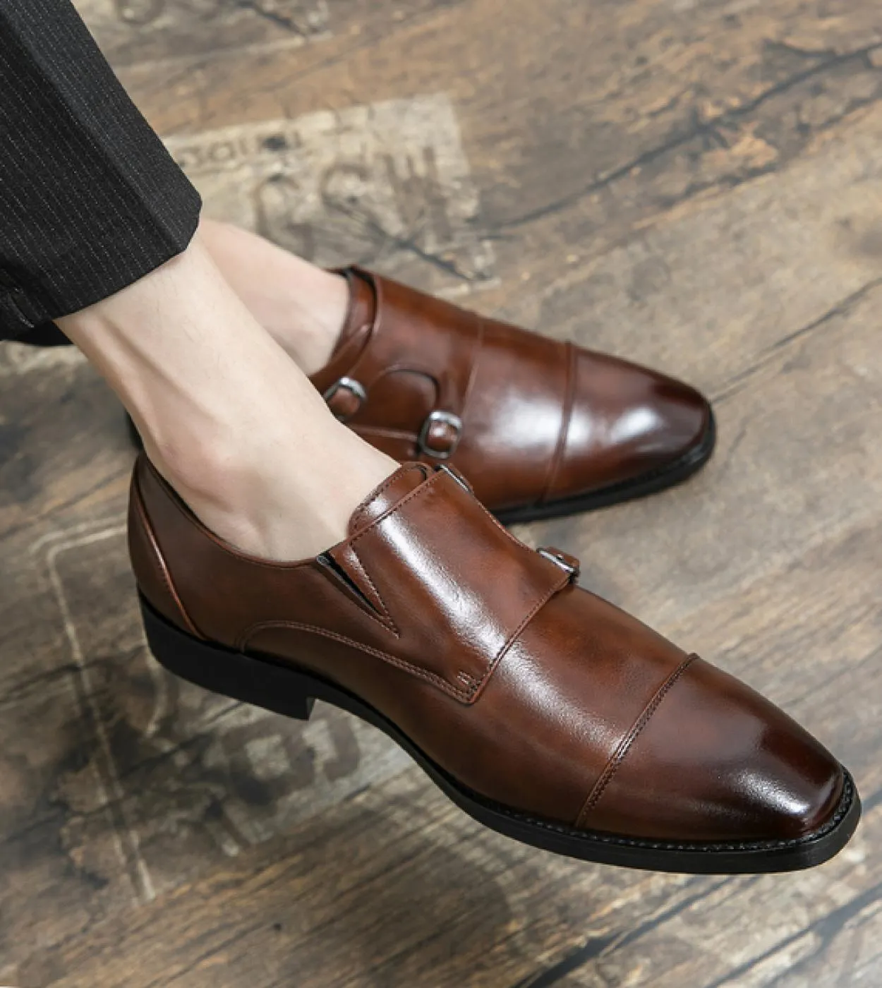 Monk Strap da uomo in pelle Scarpe formali da lavoro Scarpe fatte a mano con doppia fibbia Lefse Scarpe da ufficio per matrimoni
