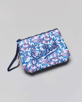 Pochette bianca in neoprene a fantasia floreale