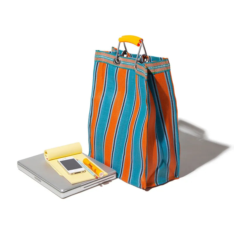 Puebco Sacchetto a strisce in plastica riciclata rect-d15/c arancione x blu