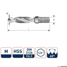 Rotec 316.0400 Punta HSS combinata 1/4 M4 x 0,7