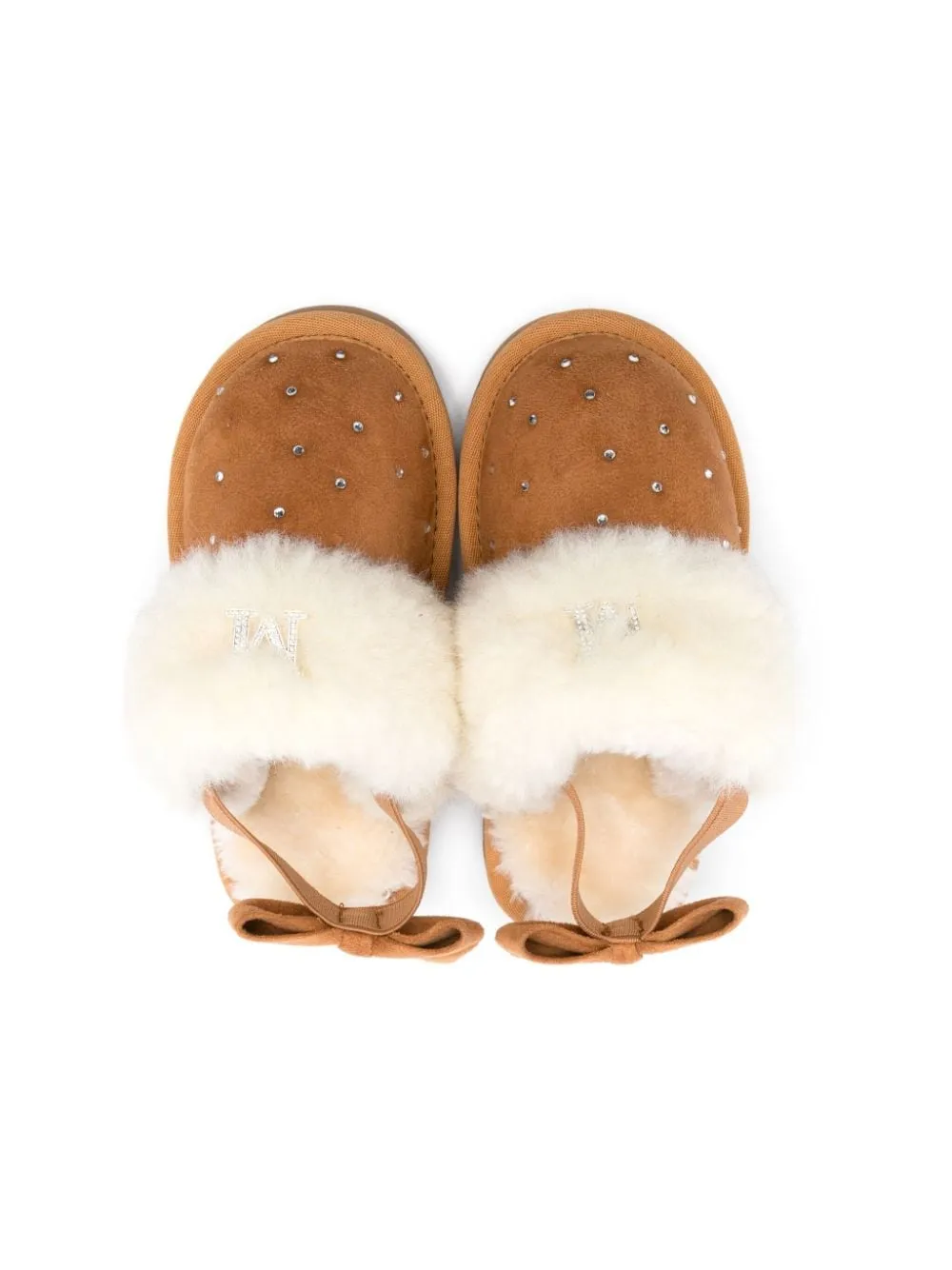 Slippers per bambina Monnalisa marrone con strass e pelliccia