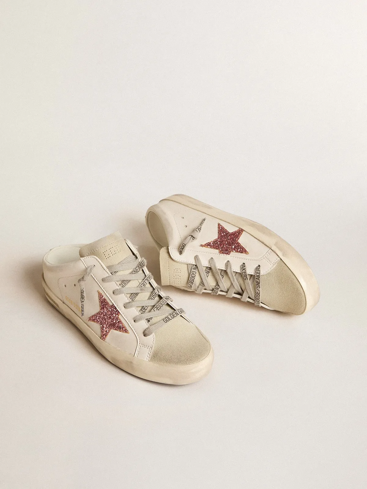 Super-Star Sabot bio-based con stella in glitter rosa e punta in suede